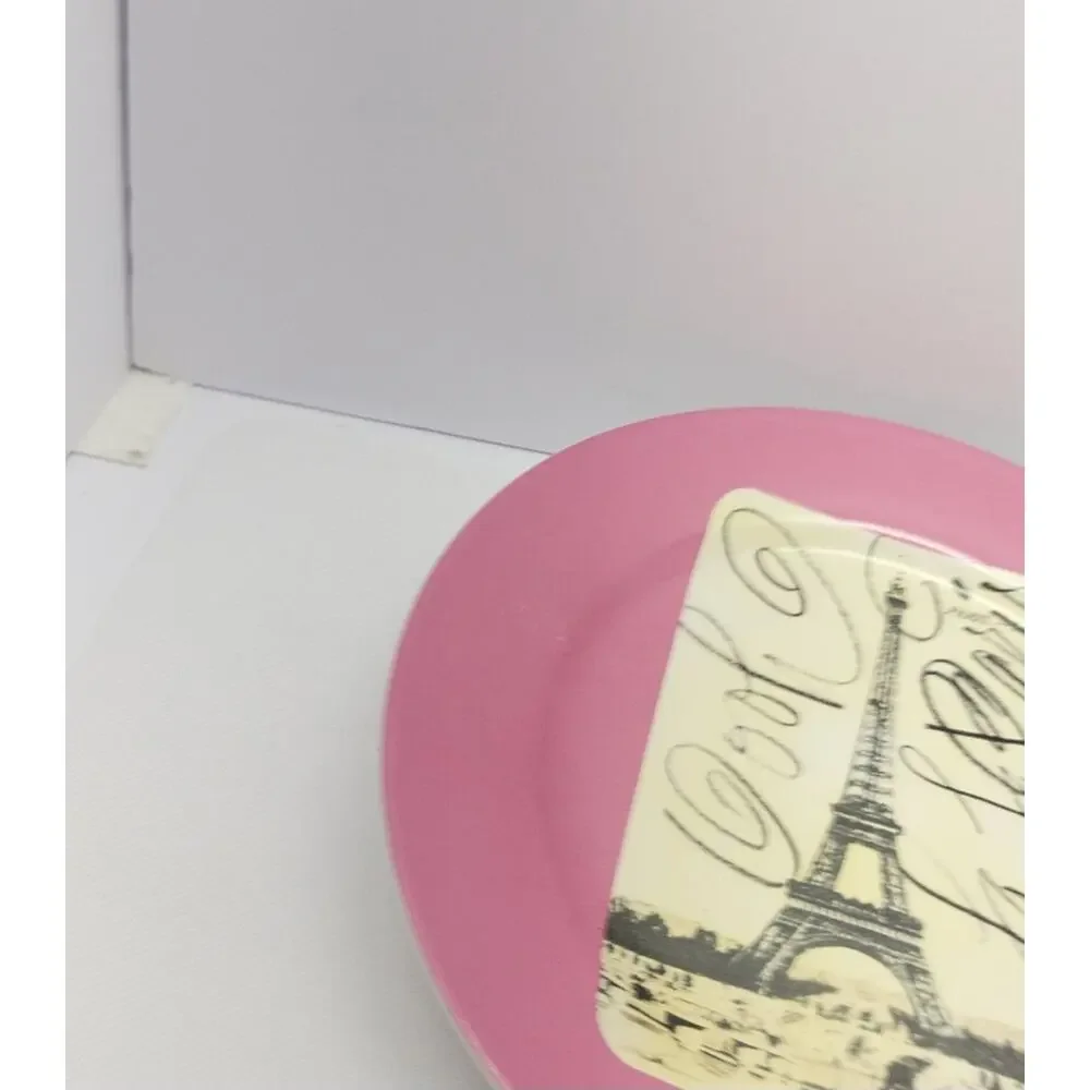 Rosanna Paris Eiffel Tower Plates Set of 3 Pink Green Decorative Dessert Plates